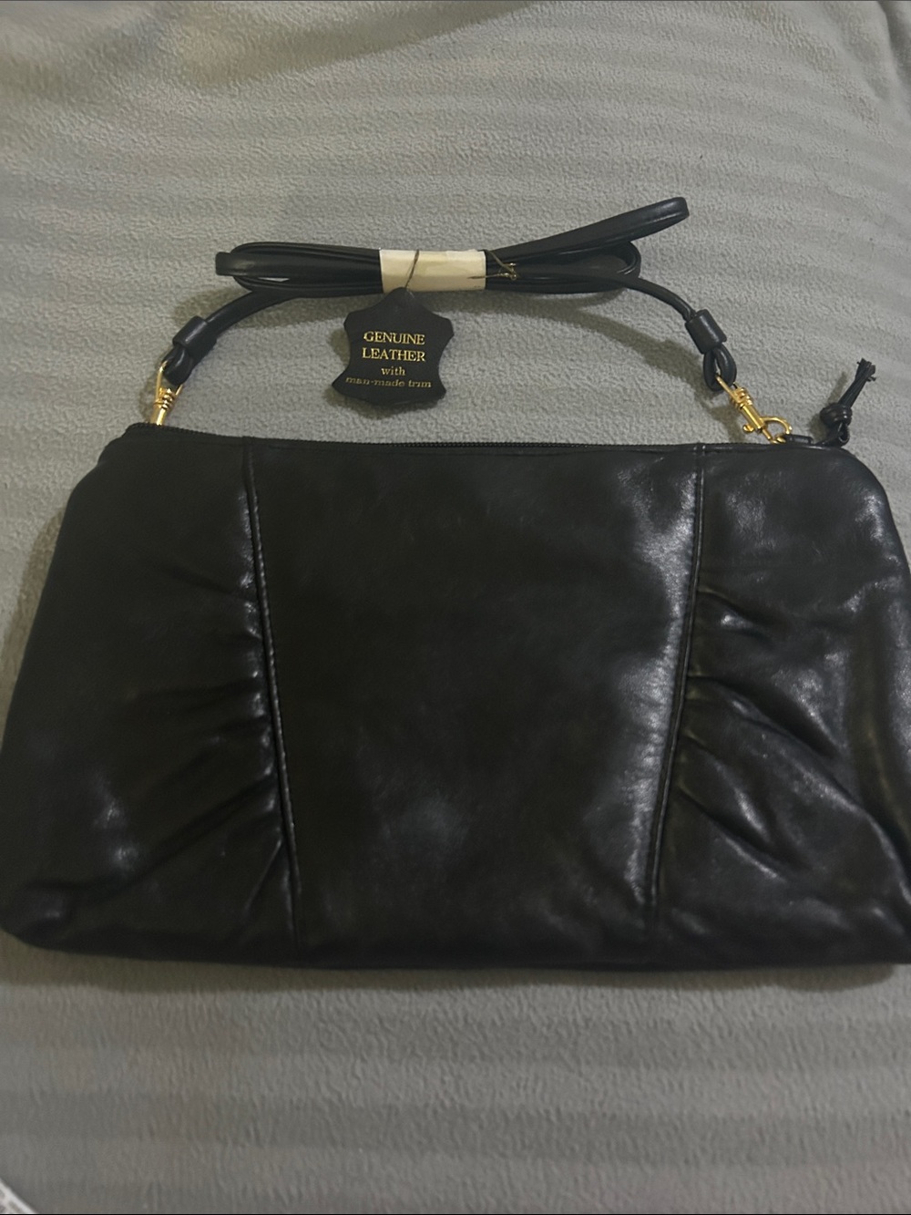 Vintage Black Genuine Leather Crossbody Bag with Gold Hardware